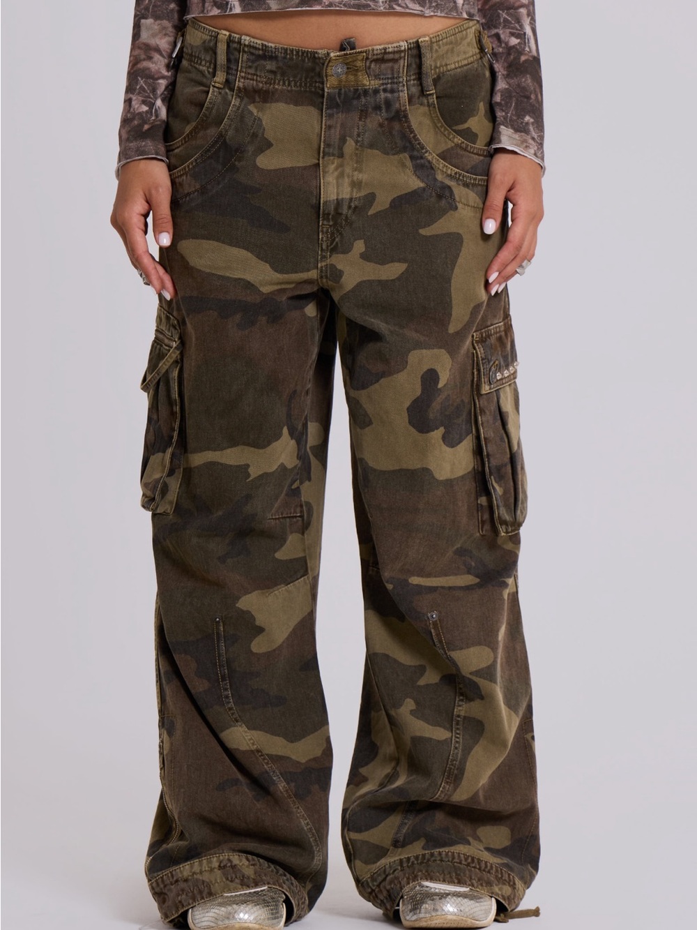 Jaded London Camo Straight Leg Cargo Pants adjustable